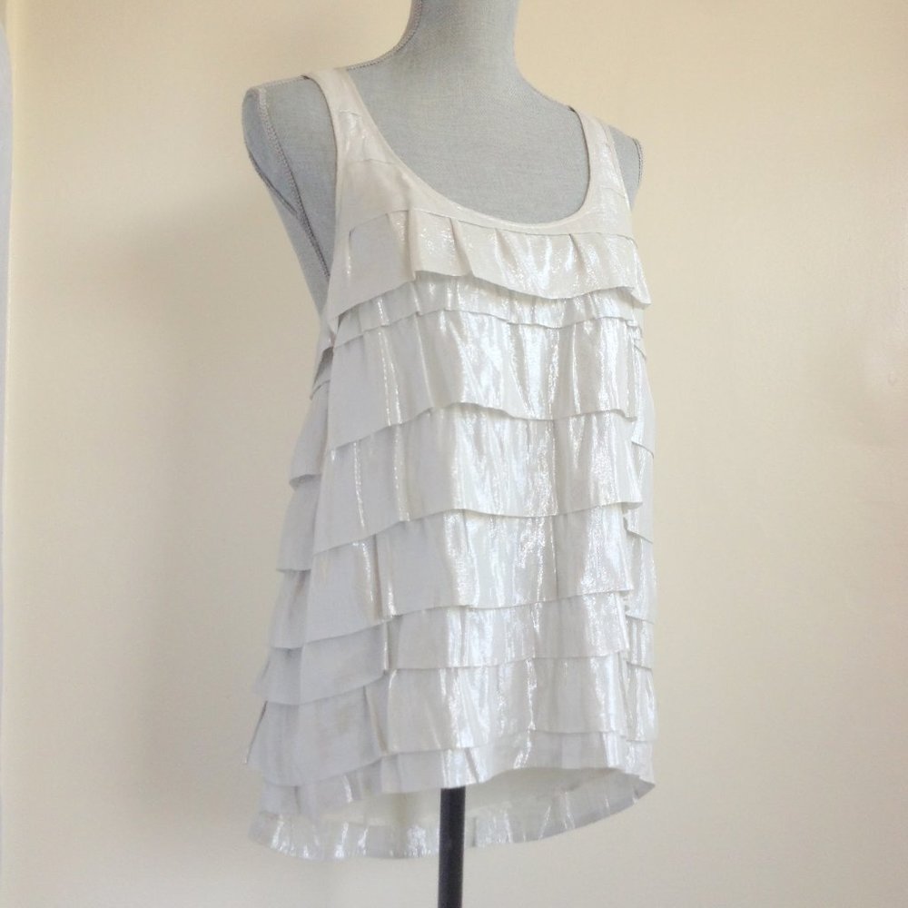 EUC Madison Marcus Cascade Ruffle Hi-Lo Silk Top M